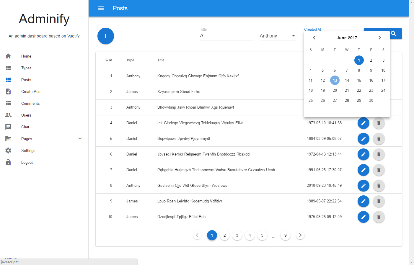 An Admin Dashboard based on Vuetify material