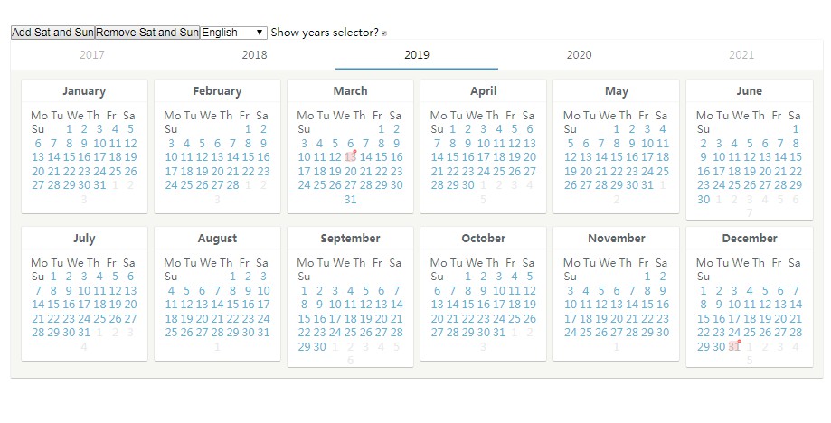 A full 12-Month view calendar made with vue.js
