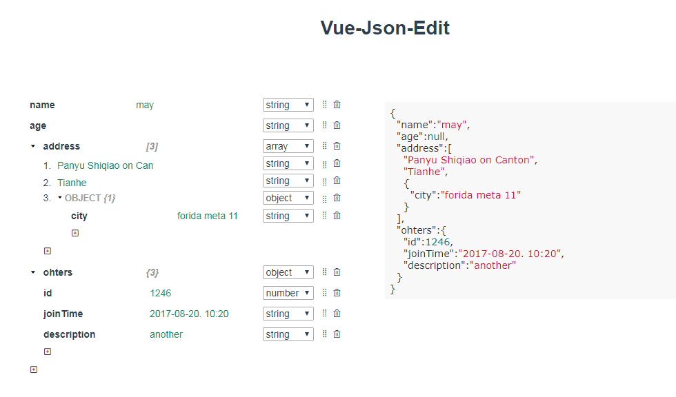 Visual JSON editor built as an vue component.