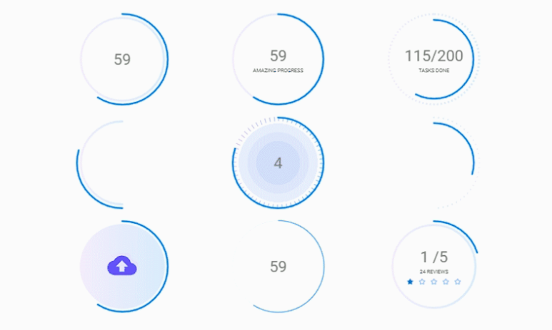 Animated Circular Progress Bars: Nếu bạn muốn tăng cường trải nghiệm người dùng, hãy xem các thanh tiến trình tròn đầy màu sắc của chúng tôi. Đảm bảo bạn sẽ bị cuốn hút và cảm thấy thú vị.