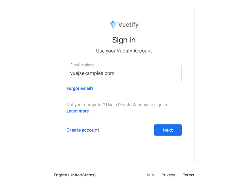 A work-in-progress Google like auth example using vuetify