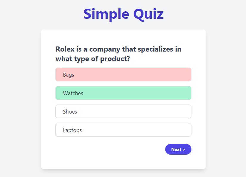 Simple Quiz App using Vue 3 and Tailwind CSS
