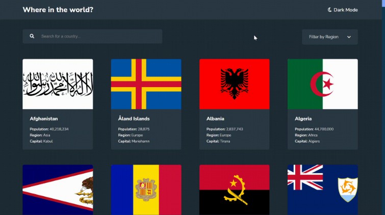 A simple responsive website that displays all of the countries and ...