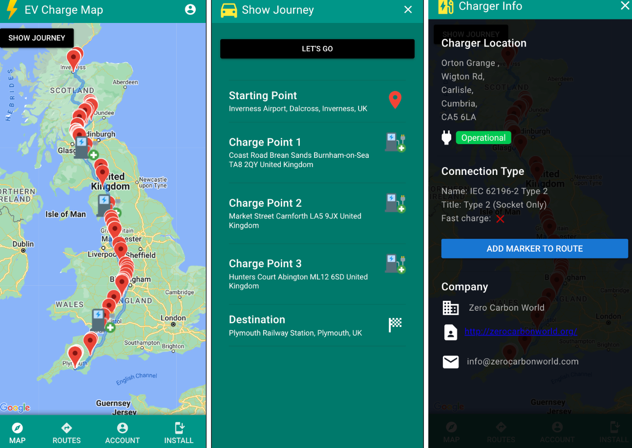 EV Charge Map - An application to search for all the EV charge points for your journey