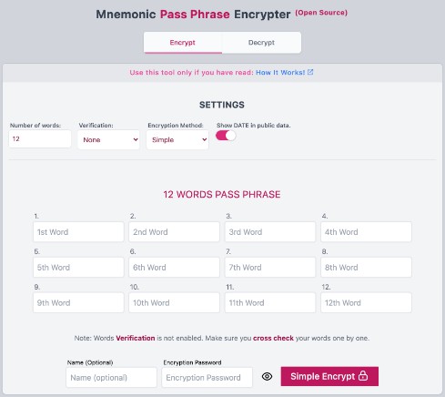 Mnemonic Pass Phrase Encrypter with Vue