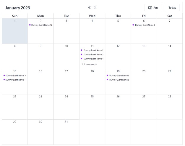 A vue 3 calendar component for displaying dates and events listings