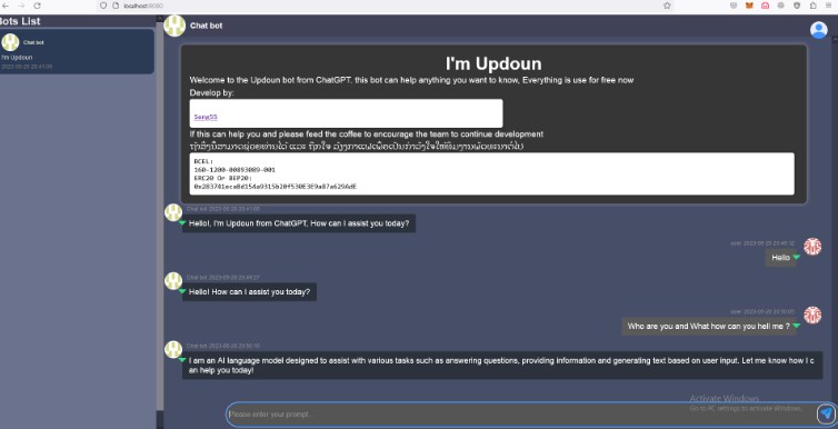 A simple chat interface with ChatGPT on the left and users on the right